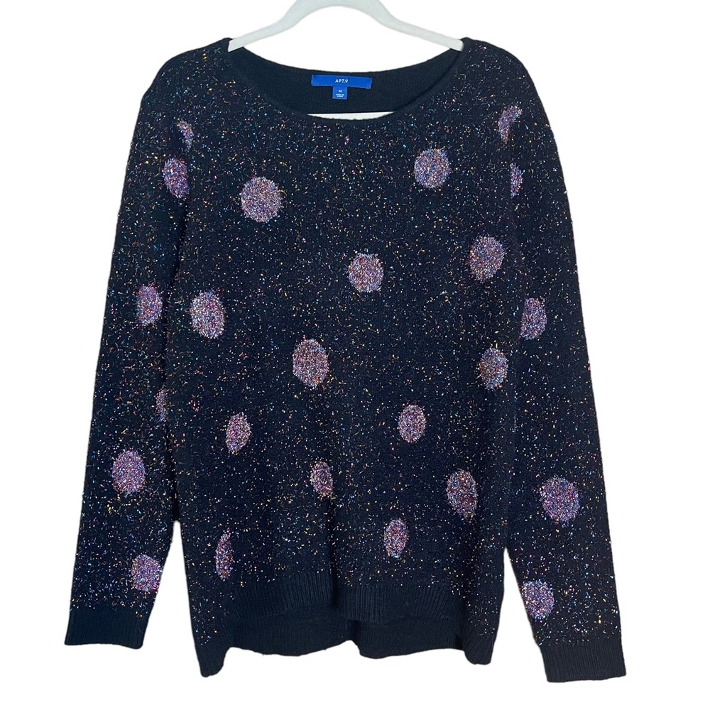 APT 9 M black sparkle polka dot sweater festive holiday